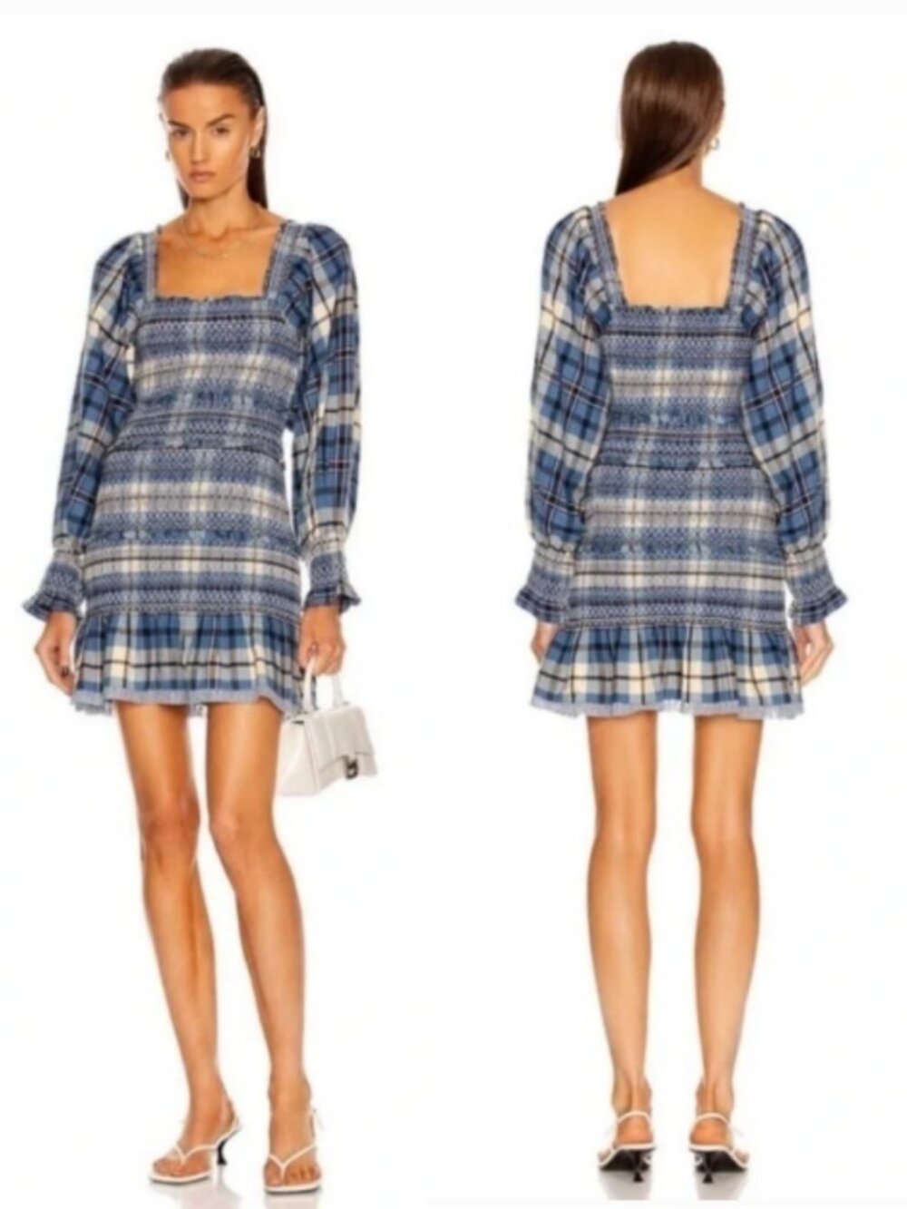 LoveShackFancy Stanley Plaid Smocked Mini Dress in Blue Medium